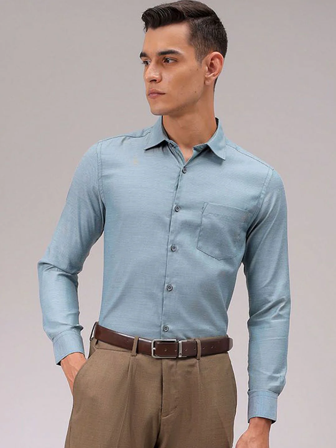 The Indian Garage Co. X Luxe Men Cutaway Collar Solid Slim Fit Formal Shirt - Image 2