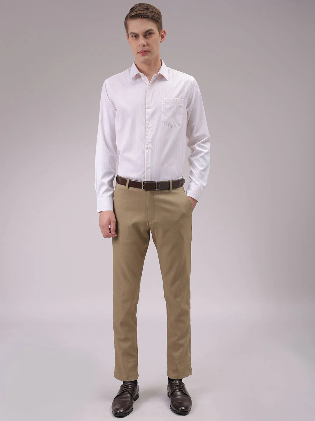 The Indian Garage Co. X Luxe Men Cutaway Collar Vertical Striped Slim Fit Formal Shirt - Image 6