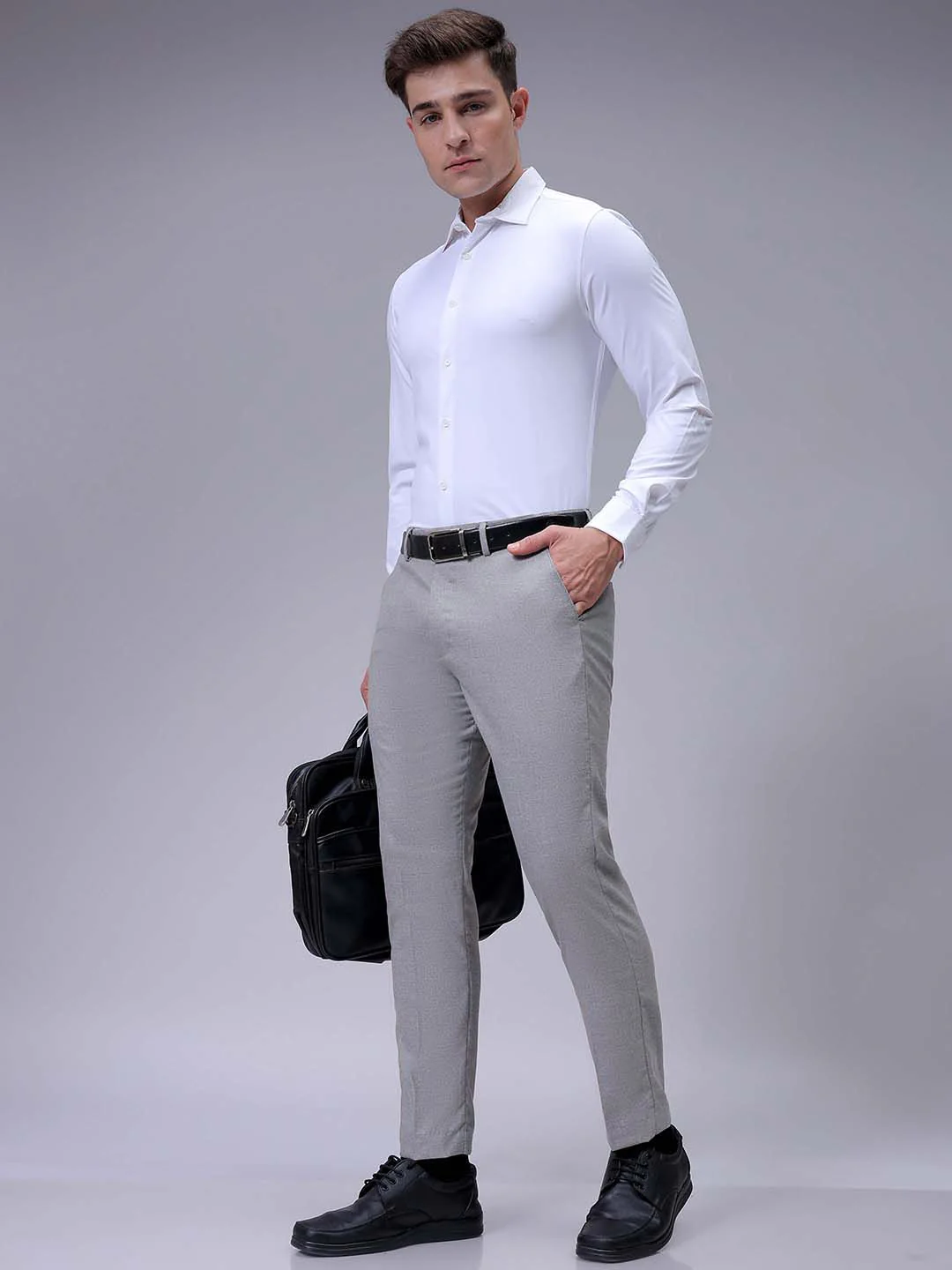 The Indian Garage Co. X Luxe Men Self-Checked Slim Fit Formal Trousers - Image 5