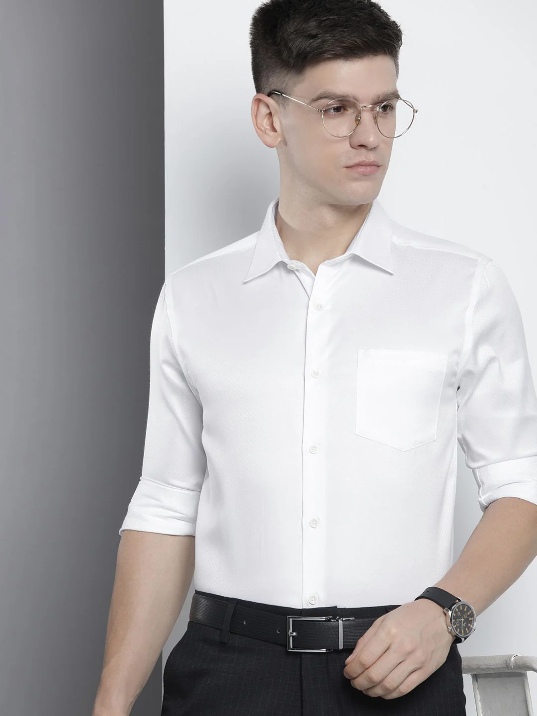 The Indian Garage Co. X Luxe Men Self Design Slim Fit Opaque Formal Shirt