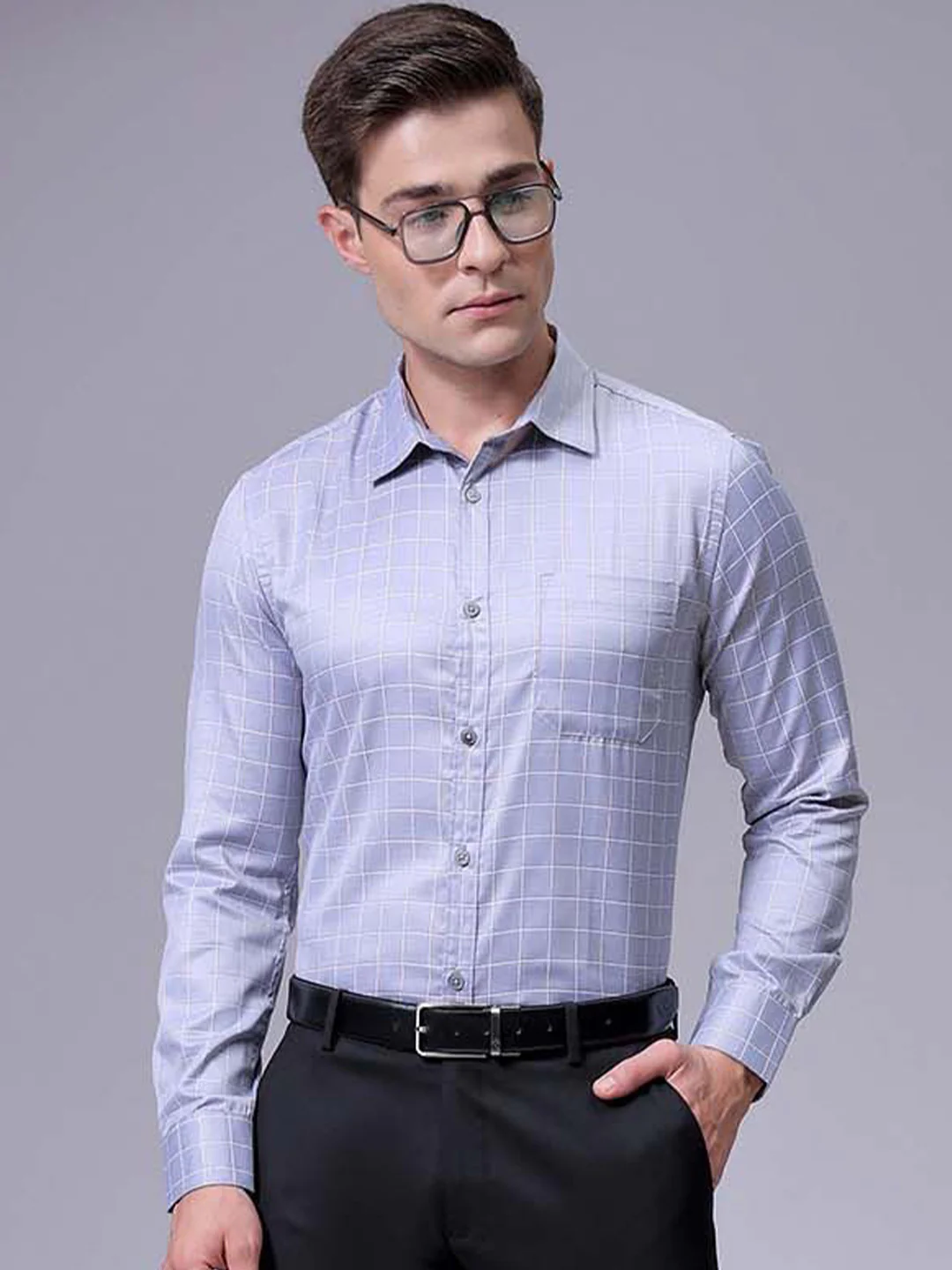 The Indian Garage Co. X Luxe Men Slim Fit Cutaway Collar Grid Tattersall Checked Formal Shirt - Image 2