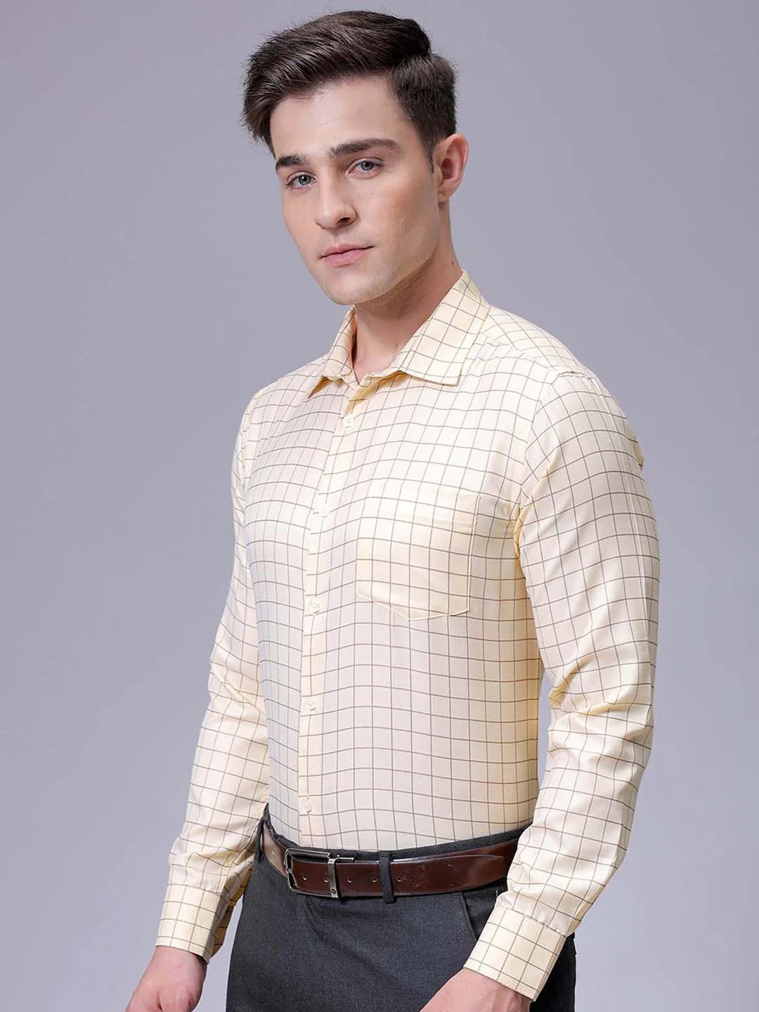 The Indian Garage Co. X Luxe Men Slim Fit Cutaway Collar Grid Tattersall Checked Formal Shirt - Image 4