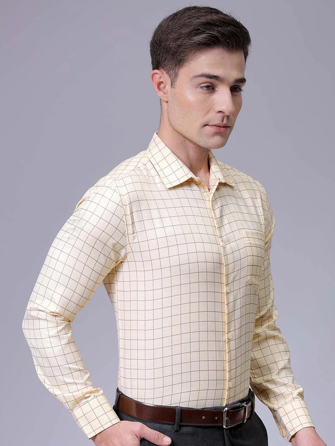 The Indian Garage Co. X Luxe Men Slim Fit Cutaway Collar Grid Tattersall Checked Formal Shirt - Image 5