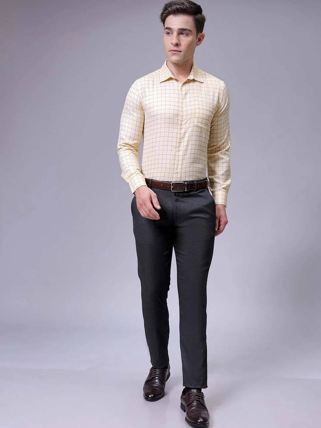 The Indian Garage Co. X Luxe Men Slim Fit Cutaway Collar Grid Tattersall Checked Formal Shirt - Image 7