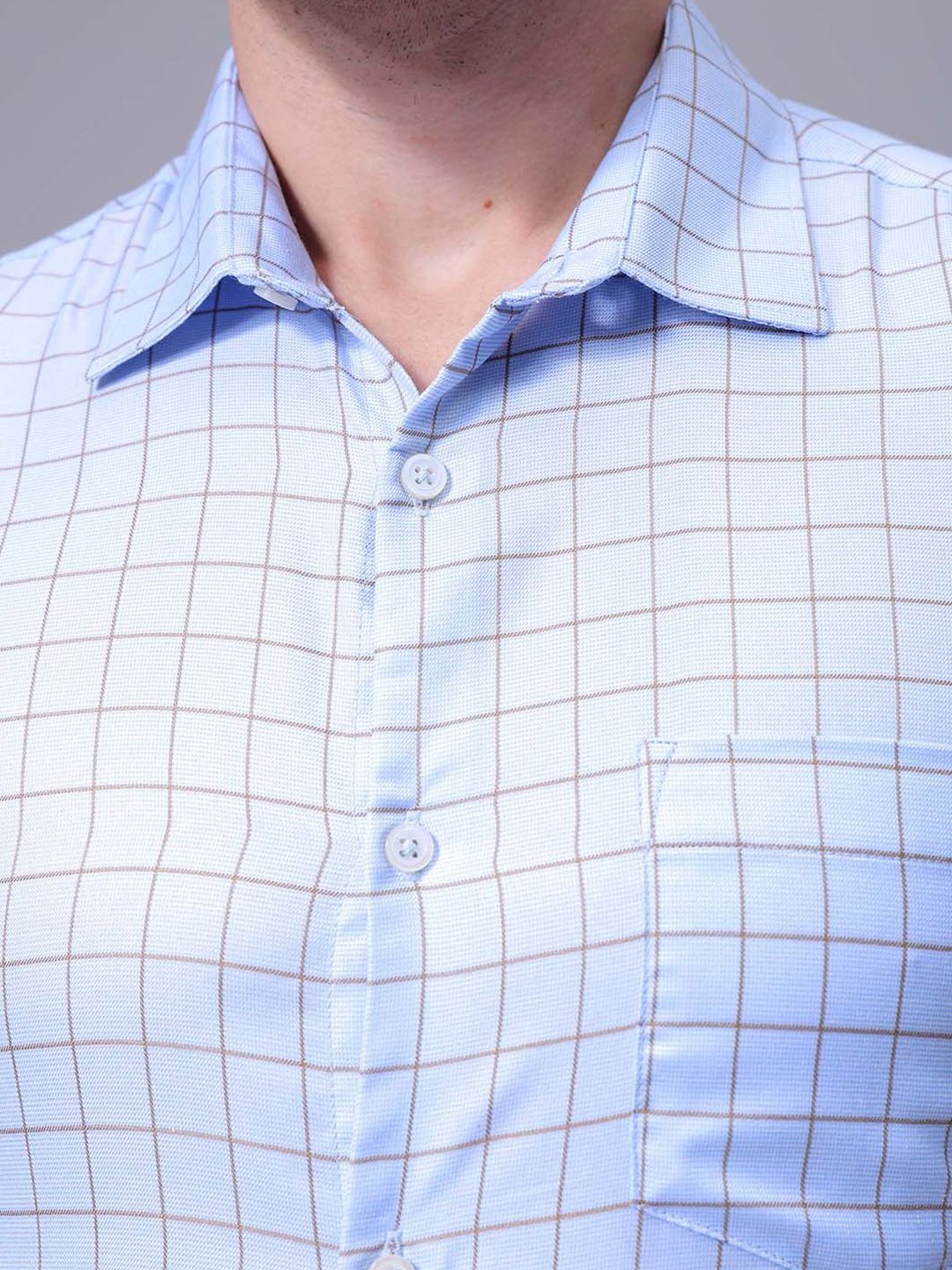 The Indian Garage Co. X Luxe Slim Fit Cutaway Collar Grid Tattersall Checked Formal Shirt - Image 3