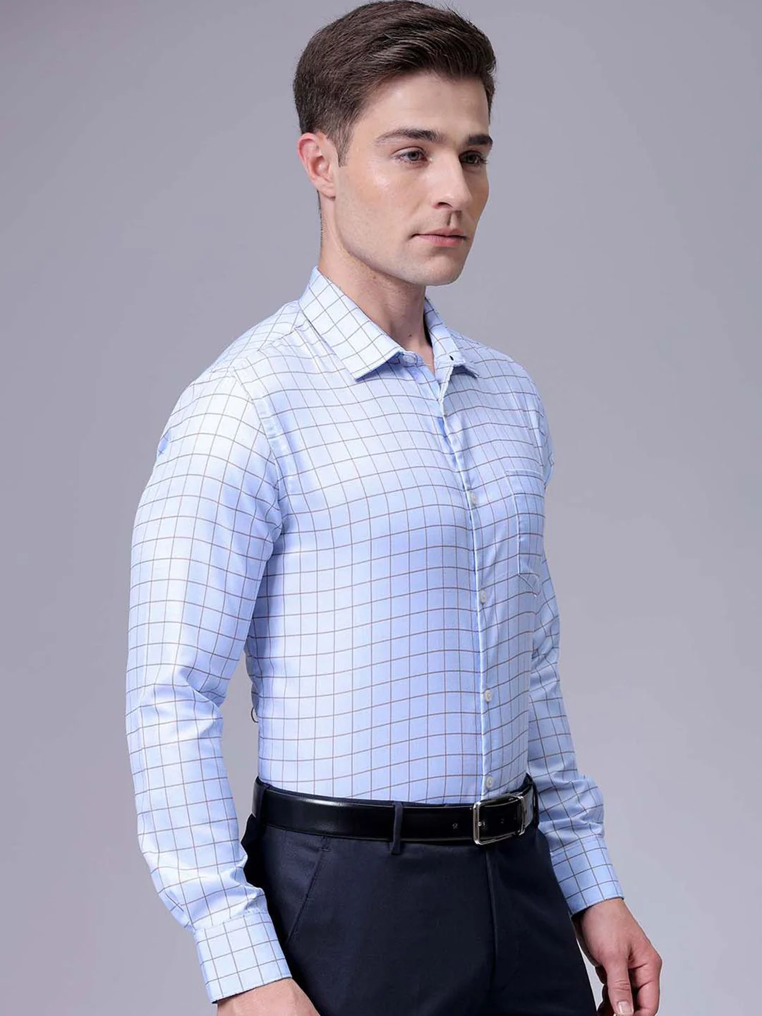 The Indian Garage Co. X Luxe Slim Fit Cutaway Collar Grid Tattersall Checked Formal Shirt - Image 5