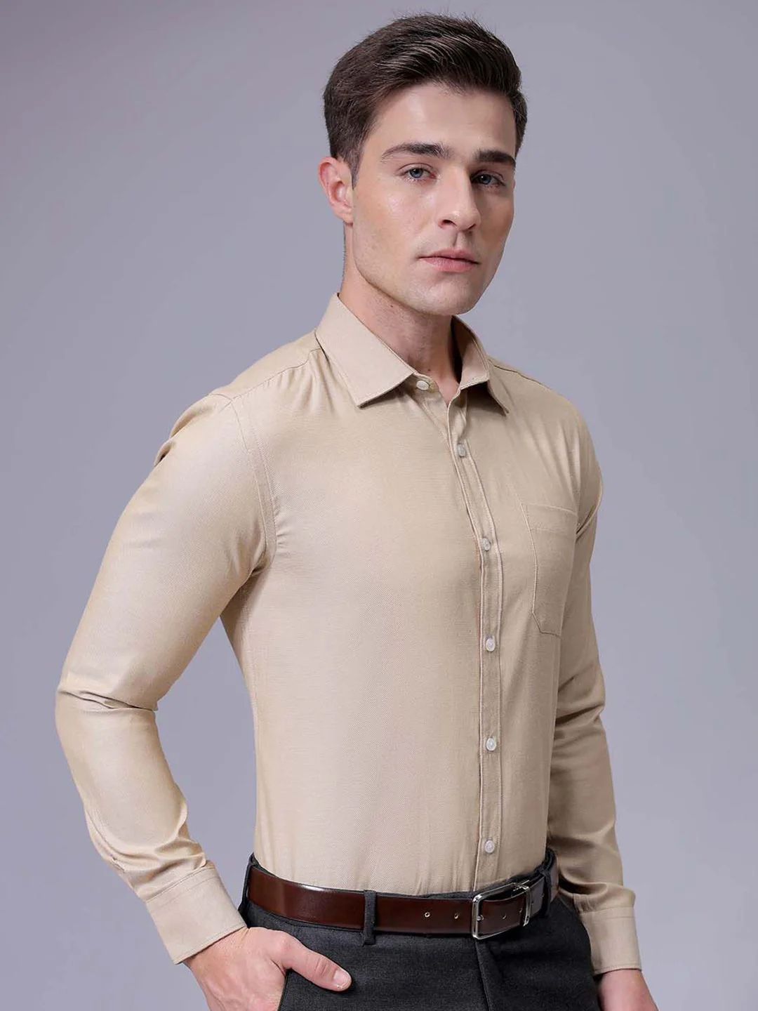 The Indian Garage Co. X Luxe Men Slim Fit Cutaway Collar Solid Formal Shirt - Image 5