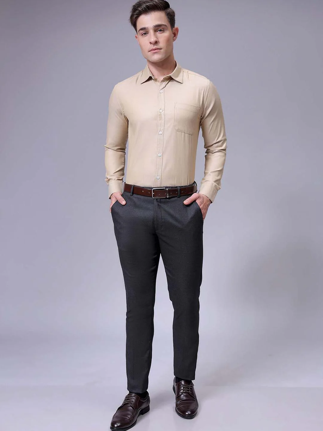 The Indian Garage Co. X Luxe Men Slim Fit Cutaway Collar Solid Formal Shirt - Image 7