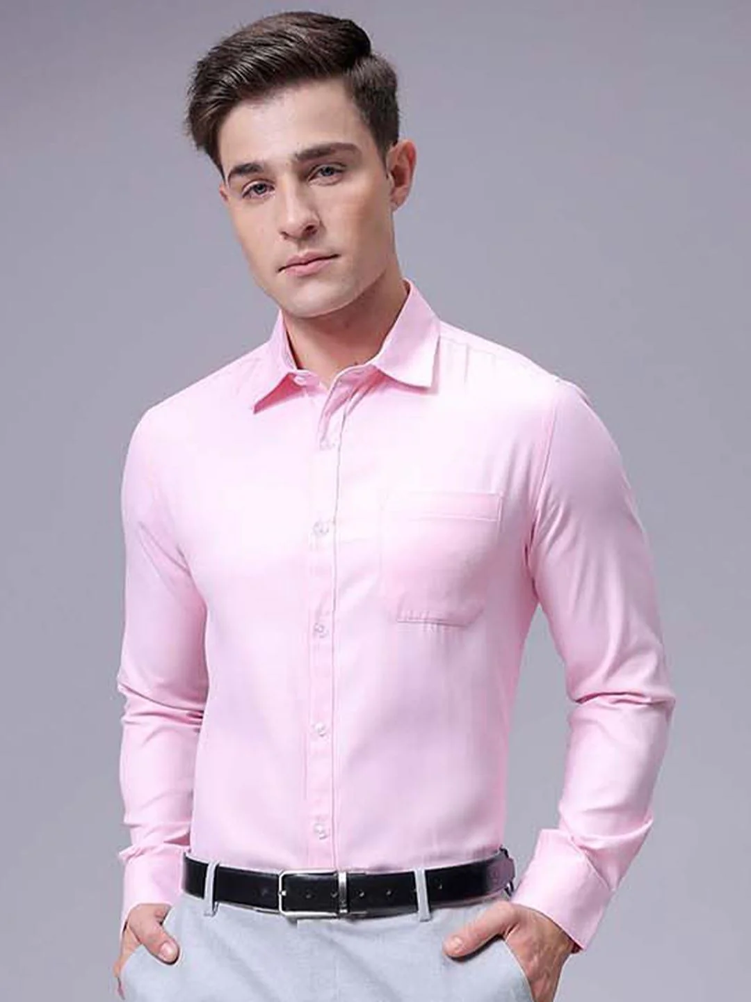 The Indian Garage Co. X Luxe Men Slim Fit Cutaway Collar Solid Formal Shirt - Image 2