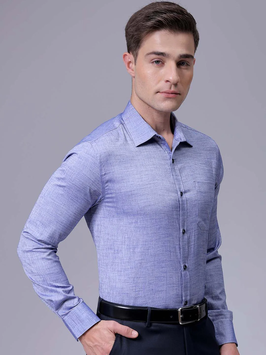 The Indian Garage Co. X Luxe Men Slim Fit Cutaway Collar Textured Formal Shirt - Image 3