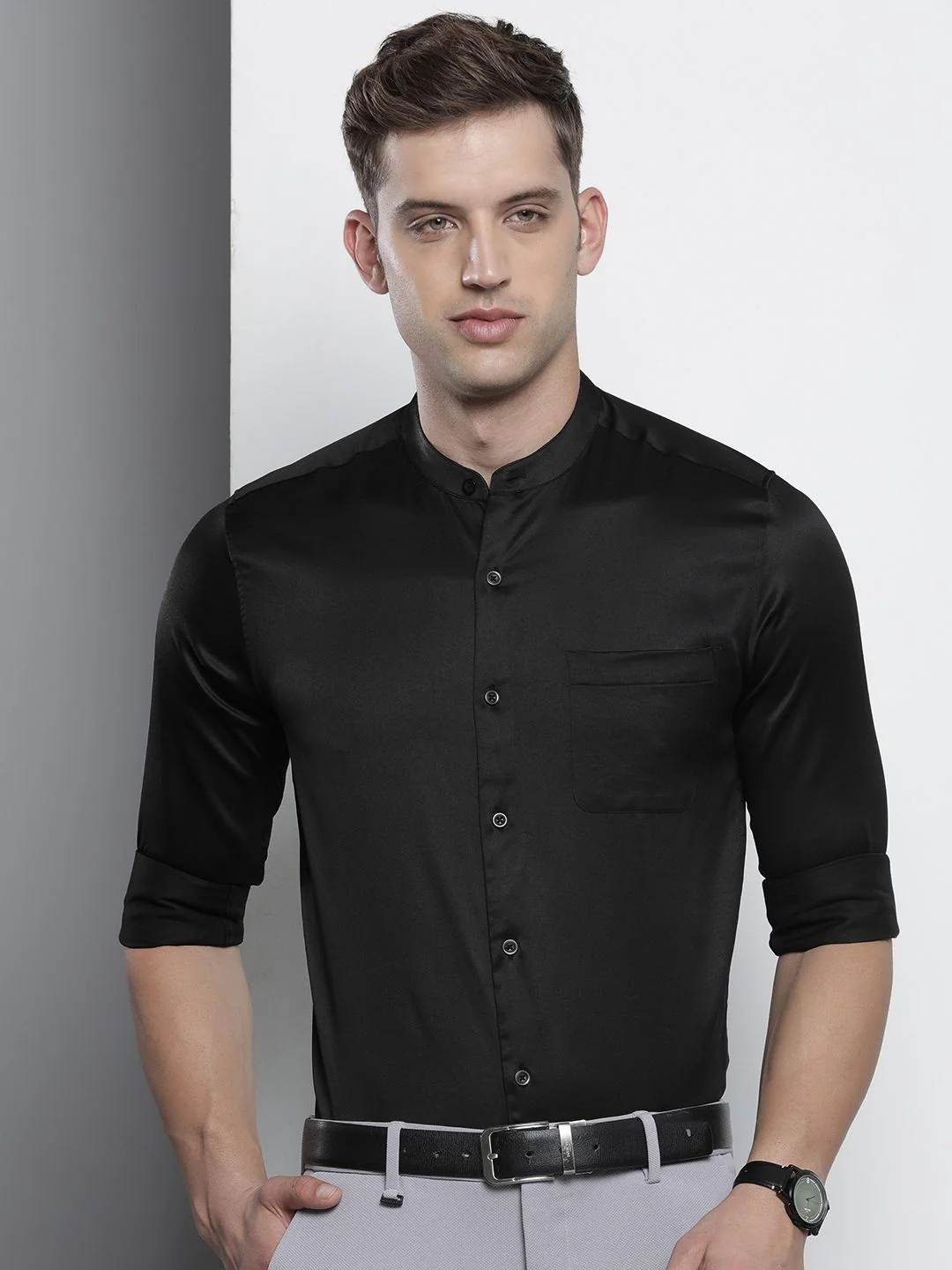 The Indian Garage Co. X Luxe Men Slim Fit Mandarin Collar Formal Shirt - Image 5