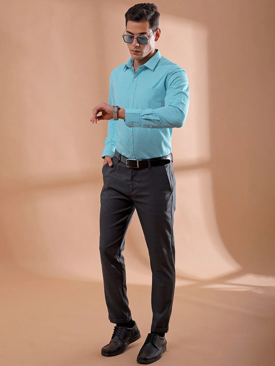 The Indian Garage Co. X Luxe Men Slim Fit Micro Checks Formal Shirt - Image 6
