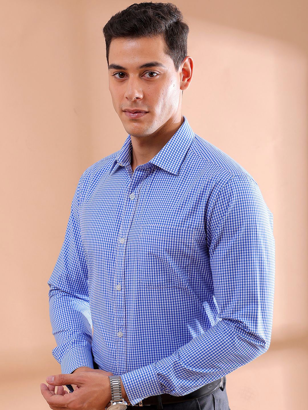 The Indian Garage Co. X Luxe Men Slim Fit Micro Checks  Formal Shirt - Image 5