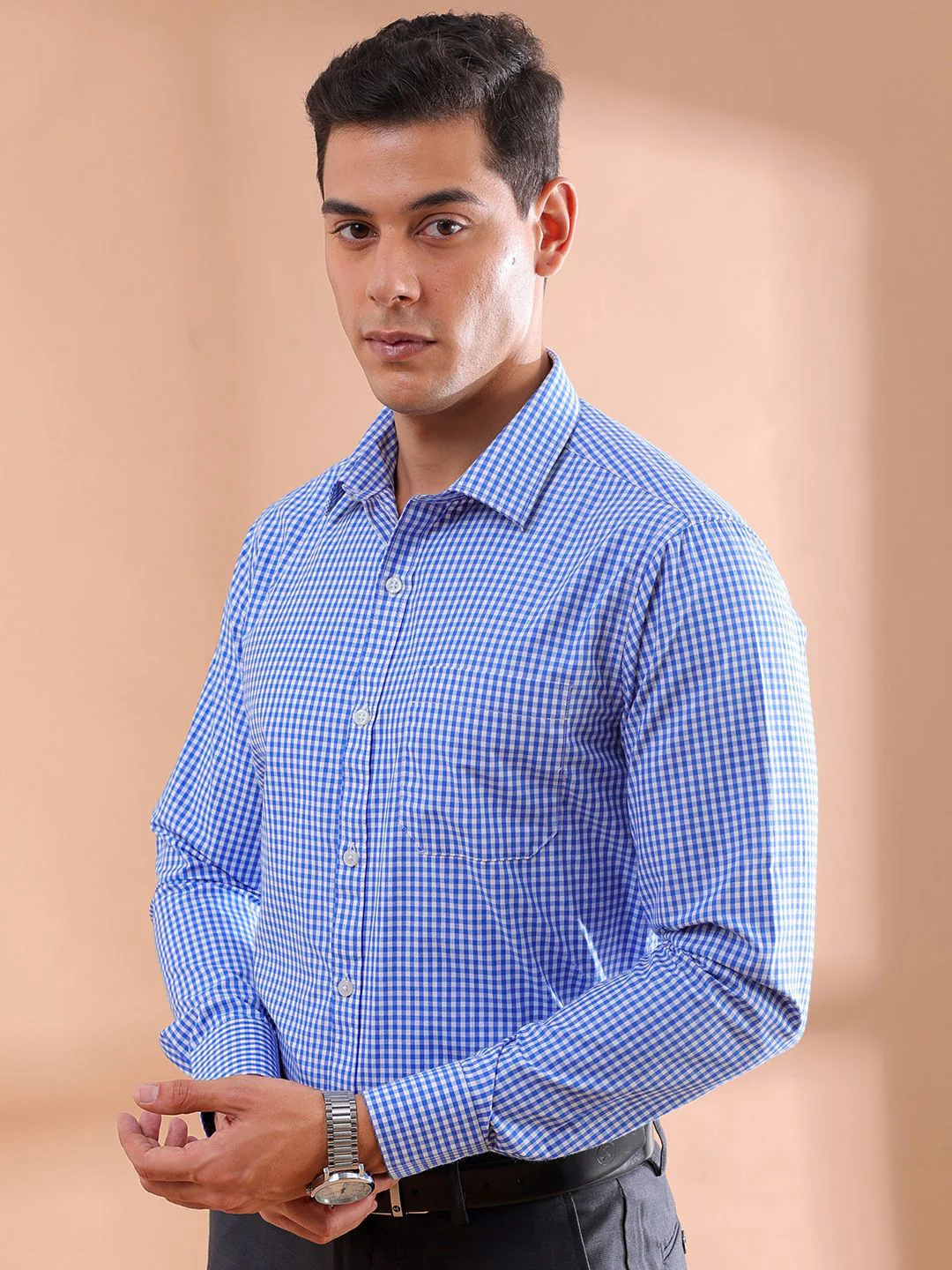 The Indian Garage Co. X Luxe Men Slim Fit Micro Checks  Formal Shirt - Image 5