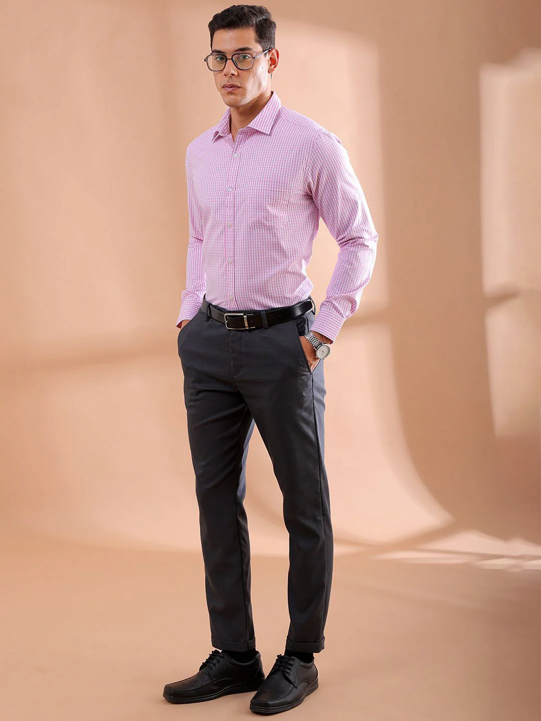 The Indian Garage Co. X Luxe Men Slim Fit Micro Checks Formal Shirt - Image 6