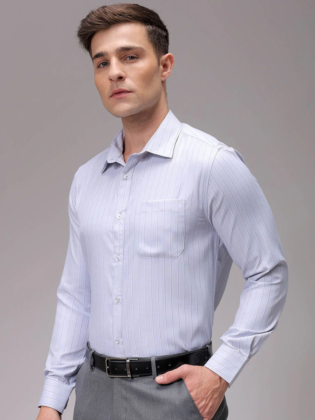 The Indian Garage Co. X Luxe Men Slim Fit Multi Stripes Opaque Striped Formal Shirt - Image 5