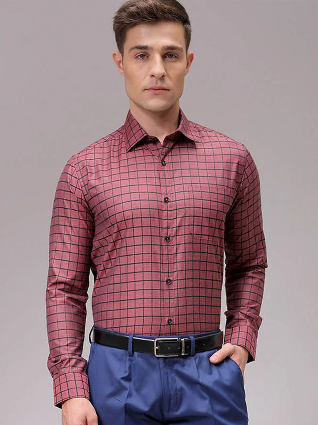 The Indian Garage Co. X Luxe Men Slim Fit Opaque Checked Formal Shirt - Image 2