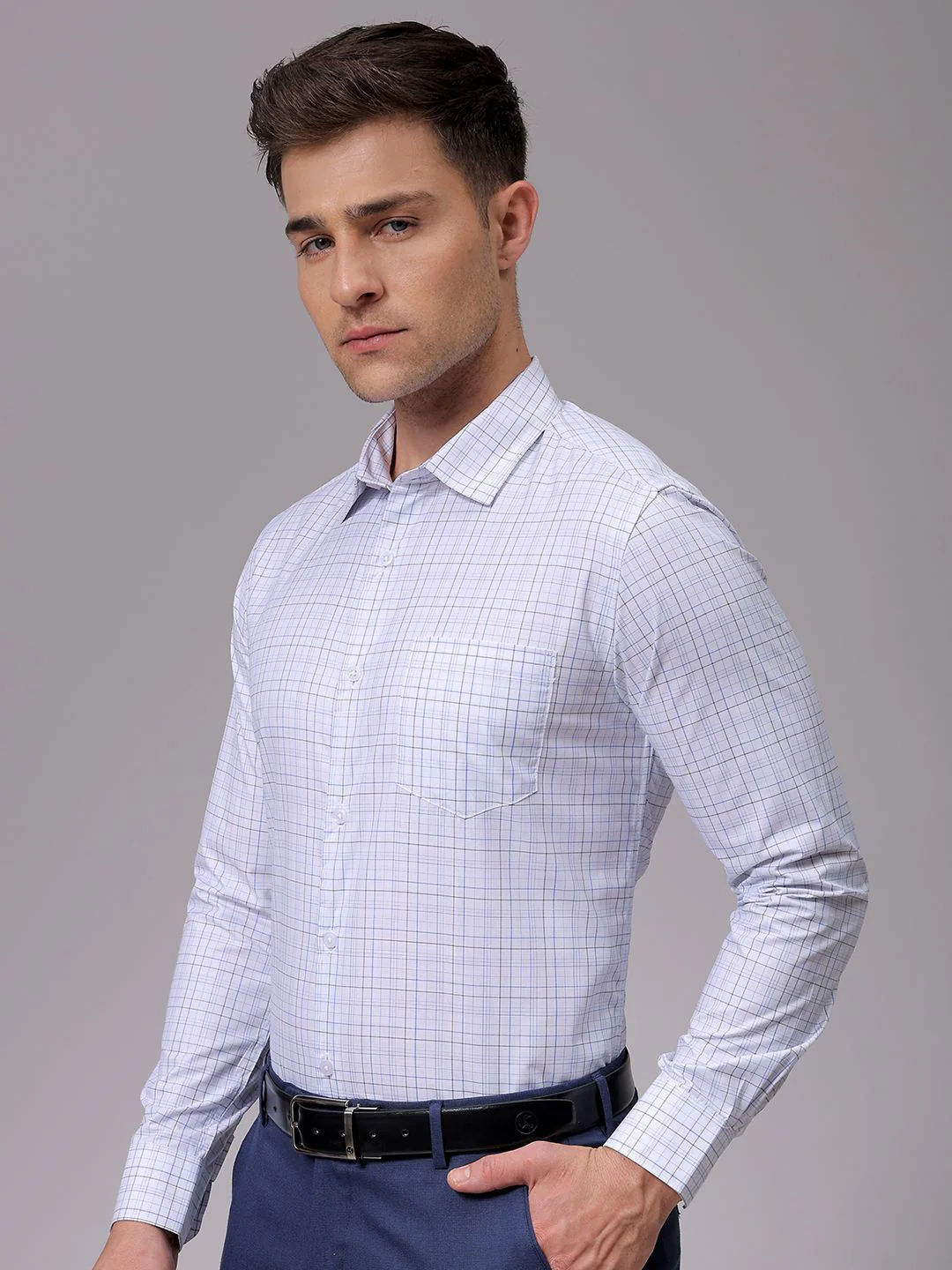The Indian Garage Co. X Luxe Men Slim Fit Opaque Checked Formal Shirt - Image 3