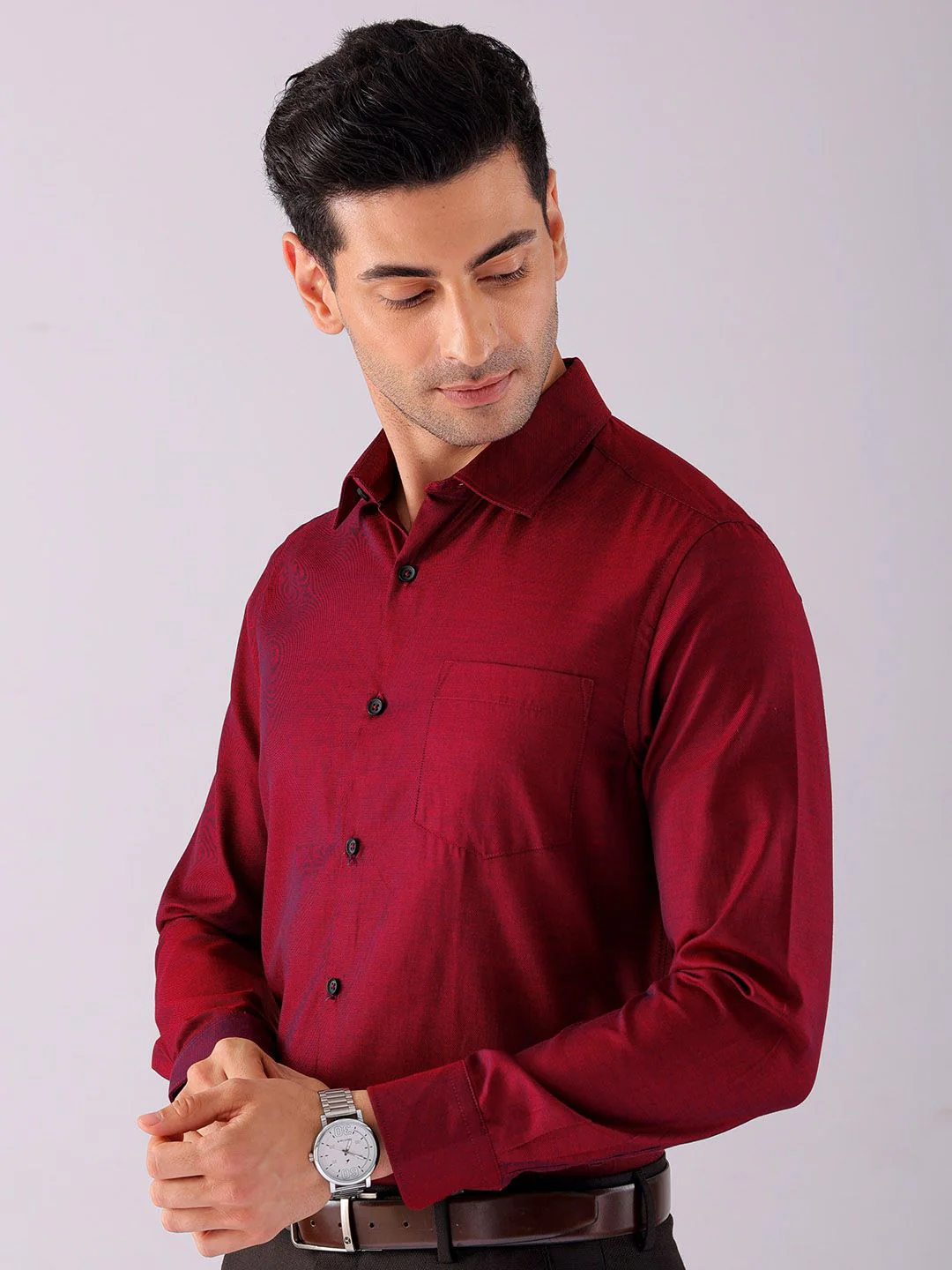 The Indian Garage Co. X Luxe Men Solid Slim Fit Opaque Formal Shirt - Image 5