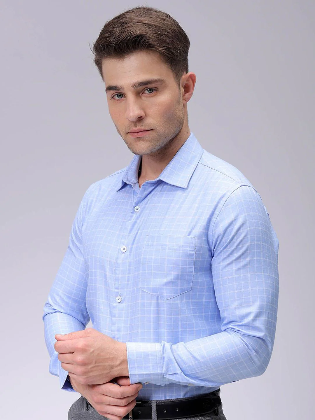 The Indian Garage Co. X Luxe Men Spread Collar Checked Cotton Slim Fit Formal Shirt - Image 5