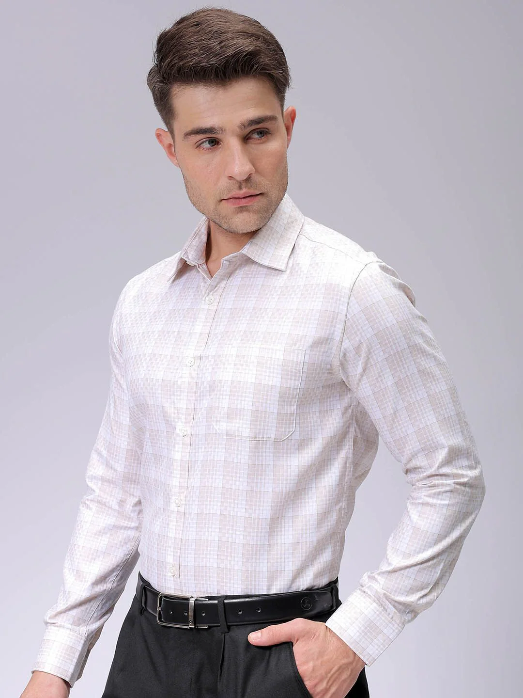 The Indian Garage Co. X Luxe Men Spread Collar Checked Slim Fit Formal Shirt - Image 2