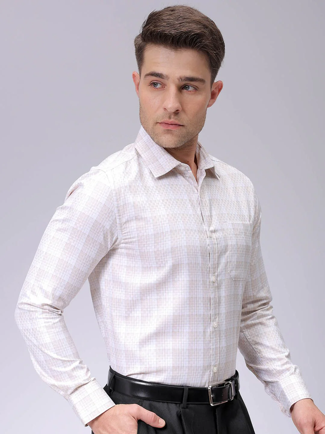 The Indian Garage Co. X Luxe Men Spread Collar Checked Slim Fit Formal Shirt - Image 5