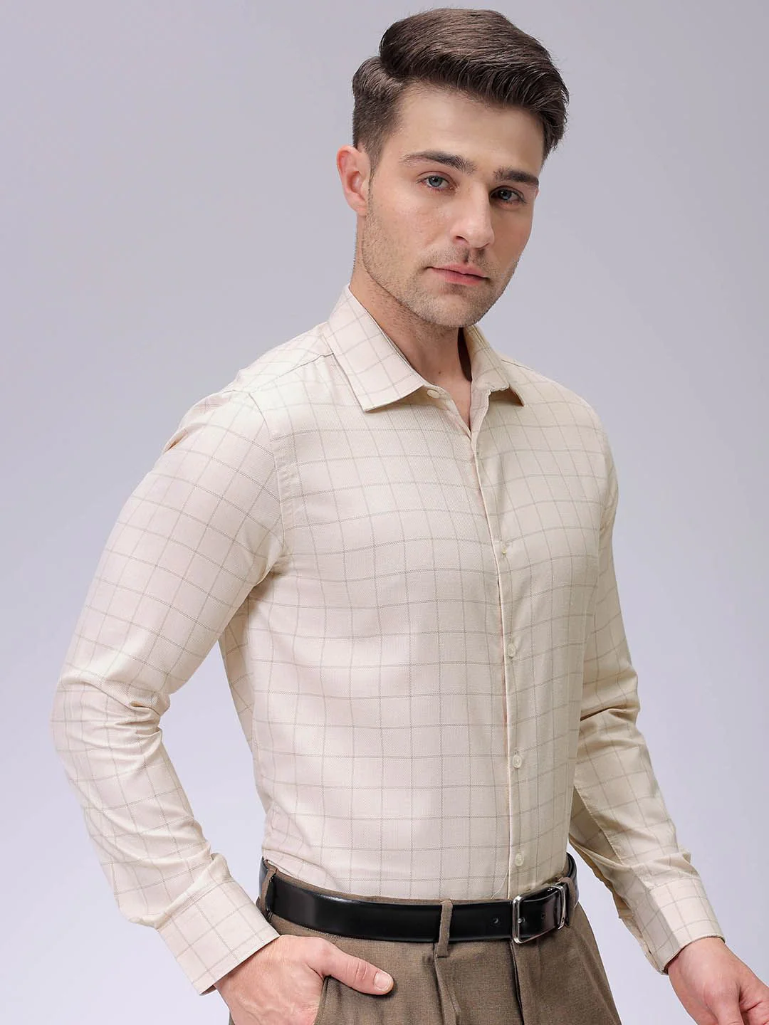 The Indian Garage Co. X Luxe Men Spread Collar Checked Slim Fit Formal Shirt - Image 5