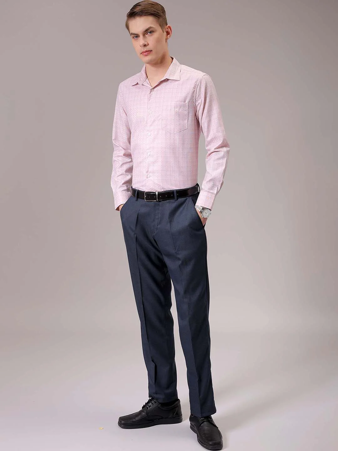 The Indian Garage Co. X Luxe Men Spread Collar Micro Checked Slim Fit Formal Shirt - Image 5