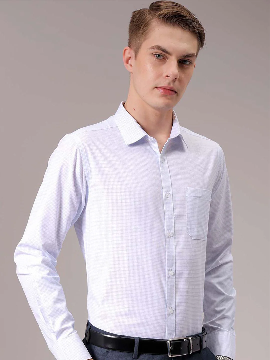 The Indian Garage Co. X Luxe Men Spread Collar Micro Checked Slim Fit Formal Shirt - Image 3
