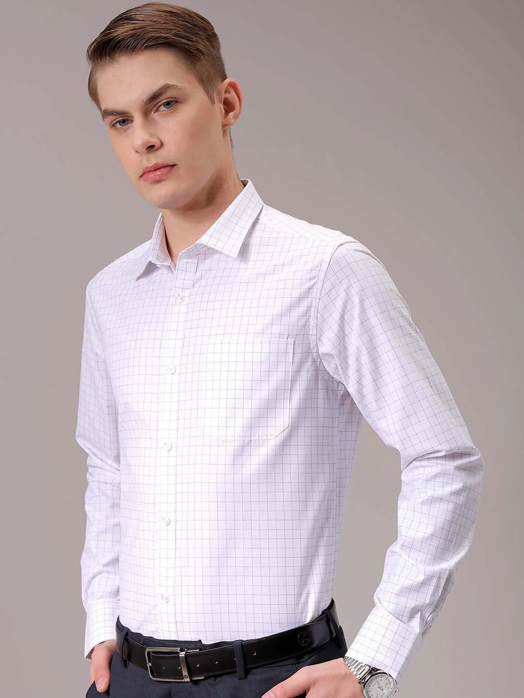 The Indian Garage Co. X Luxe Men Spread Collar Micro Checked Slim Fit Formal Shirt - Image 2