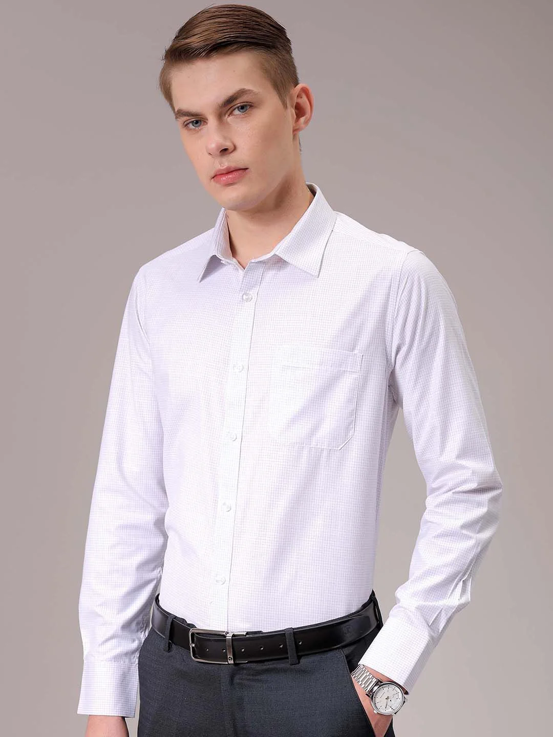The Indian Garage Co. X Luxe Men Spread Collar Micro Checked Slim Fit Formal Shirt - Image 2