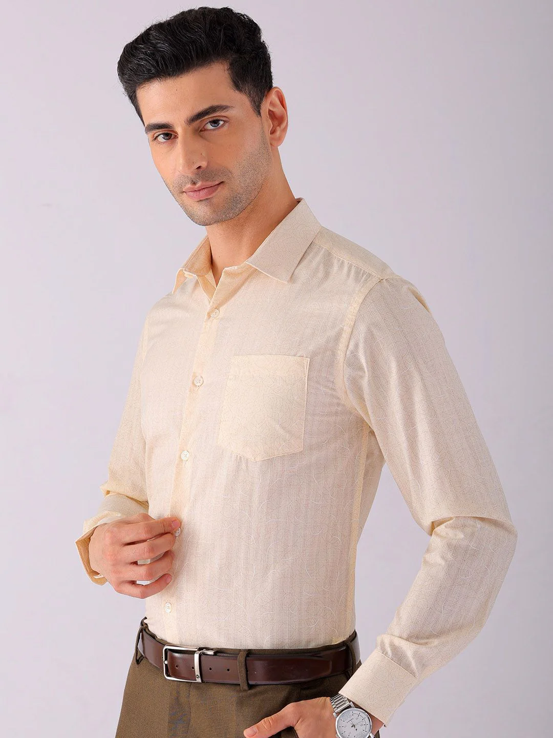 The Indian Garage Co. X Luxe Men Spread Collar Micro Ditsy Printed Slim Fit Formal Shirt - Image 2