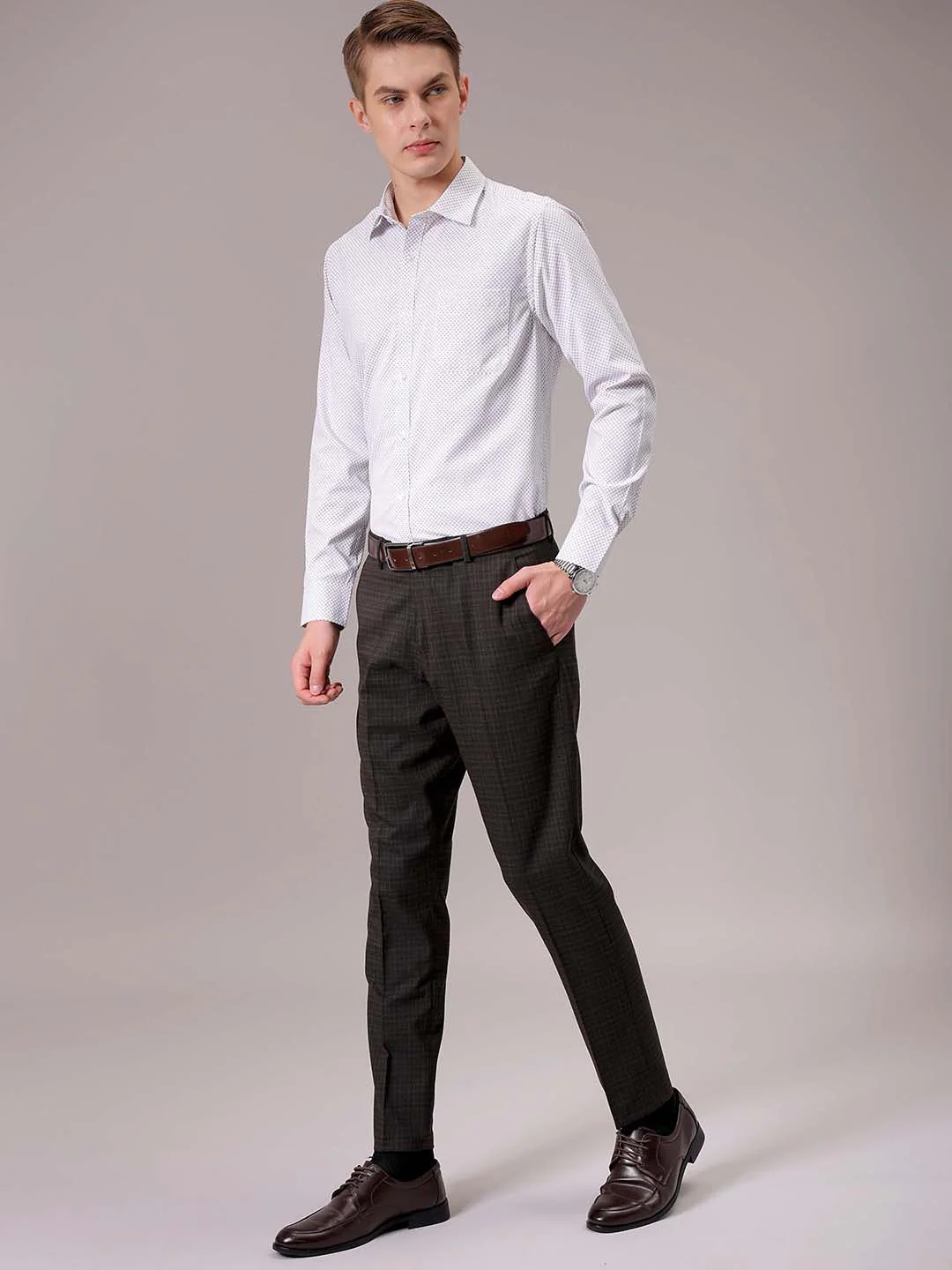 The Indian Garage Co. X Luxe Men Spread Collar Micro Ditsy Printed Slim Fit Formal Shirt - Image 6