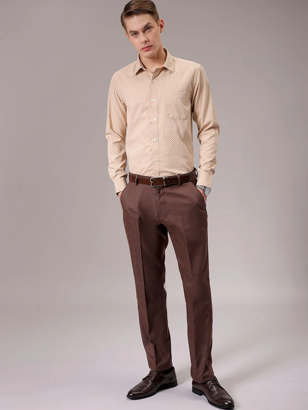 The Indian Garage Co. X Luxe Men Spread Collar Micro Ditsy Printed Slim Fit Formal Shirt - Image 4