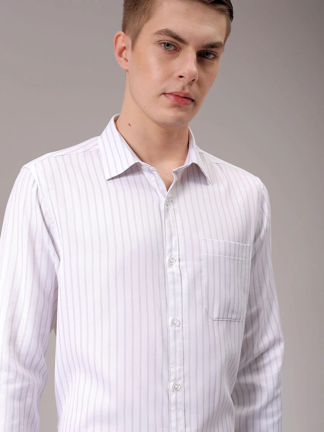 The Indian Garage Co. X Luxe Men Spread Collar Multi Striped Slim Fit Formal Shirt - Image 3