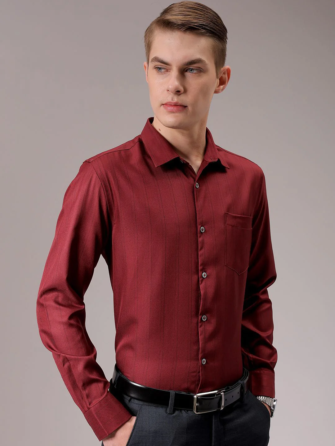 The Indian Garage Co. X Luxe Men Spread Collar Multi Striped Slim Fit Formal Shirt - Image 2