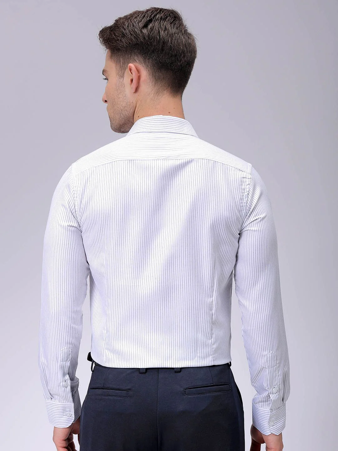The Indian Garage Co. X Luxe Men Spread Collar Vertical Striped Slim Fit Formal Shirt - Image 4