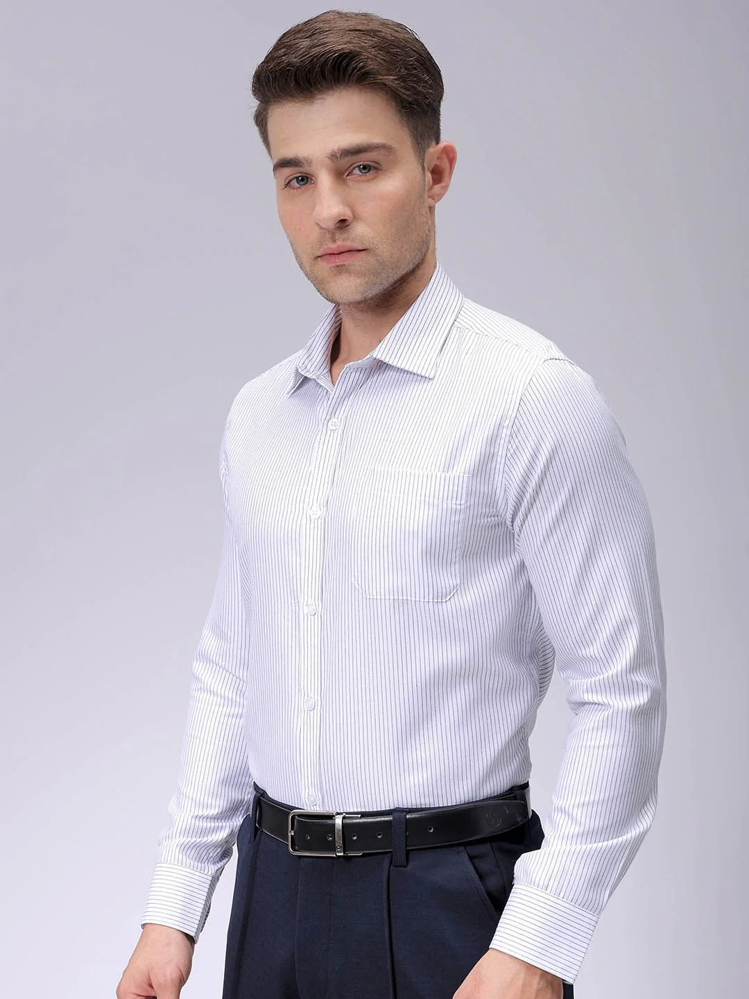 The Indian Garage Co. X Luxe Men Spread Collar Vertical Striped Slim Fit Formal Shirt - Image 5