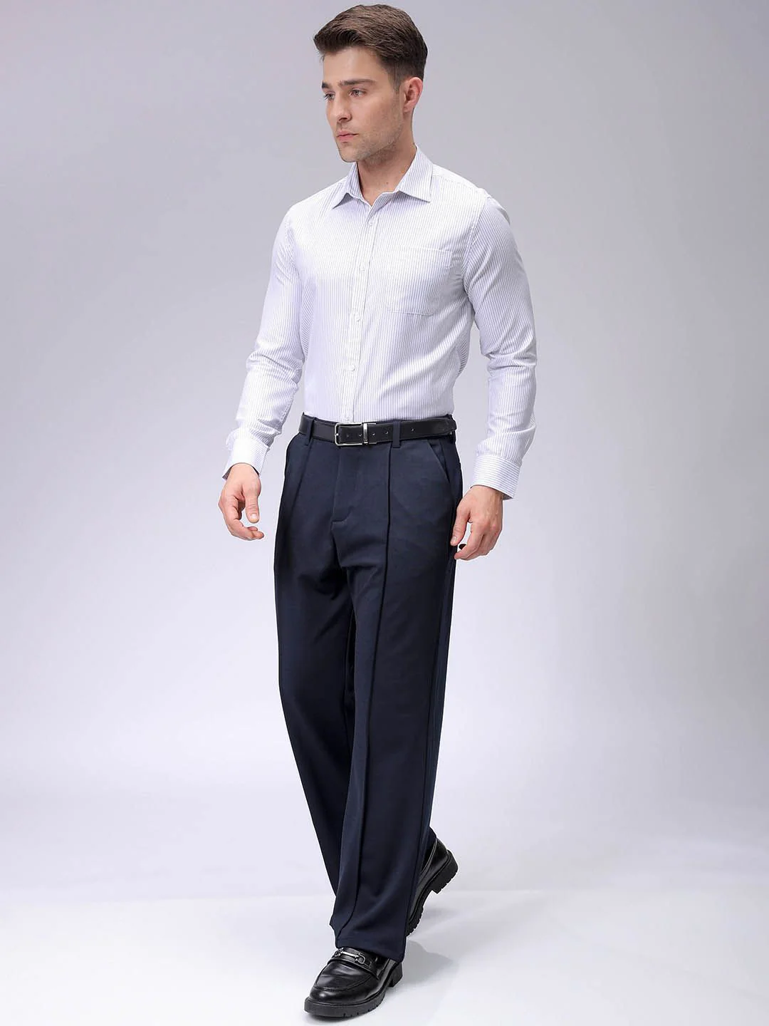 The Indian Garage Co. X Luxe Men Spread Collar Vertical Striped Slim Fit Formal Shirt - Image 6