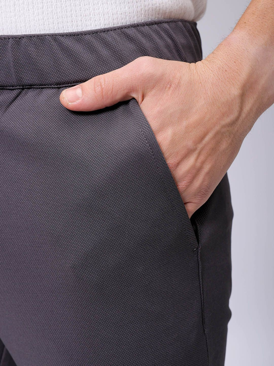 The Indian Garage Co. X Luxe Men Textured Slim Fit Mid-Rise Trousers - Image 7