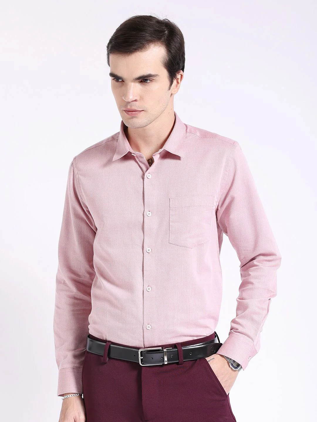 The Indian Garage Co. X Luxe Red & White Slim Fit Spread Collar Formal Shirt