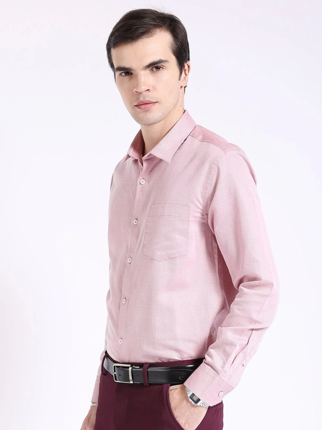 The Indian Garage Co. X Luxe Red & White Slim Fit Spread Collar Formal Shirt - Image 3