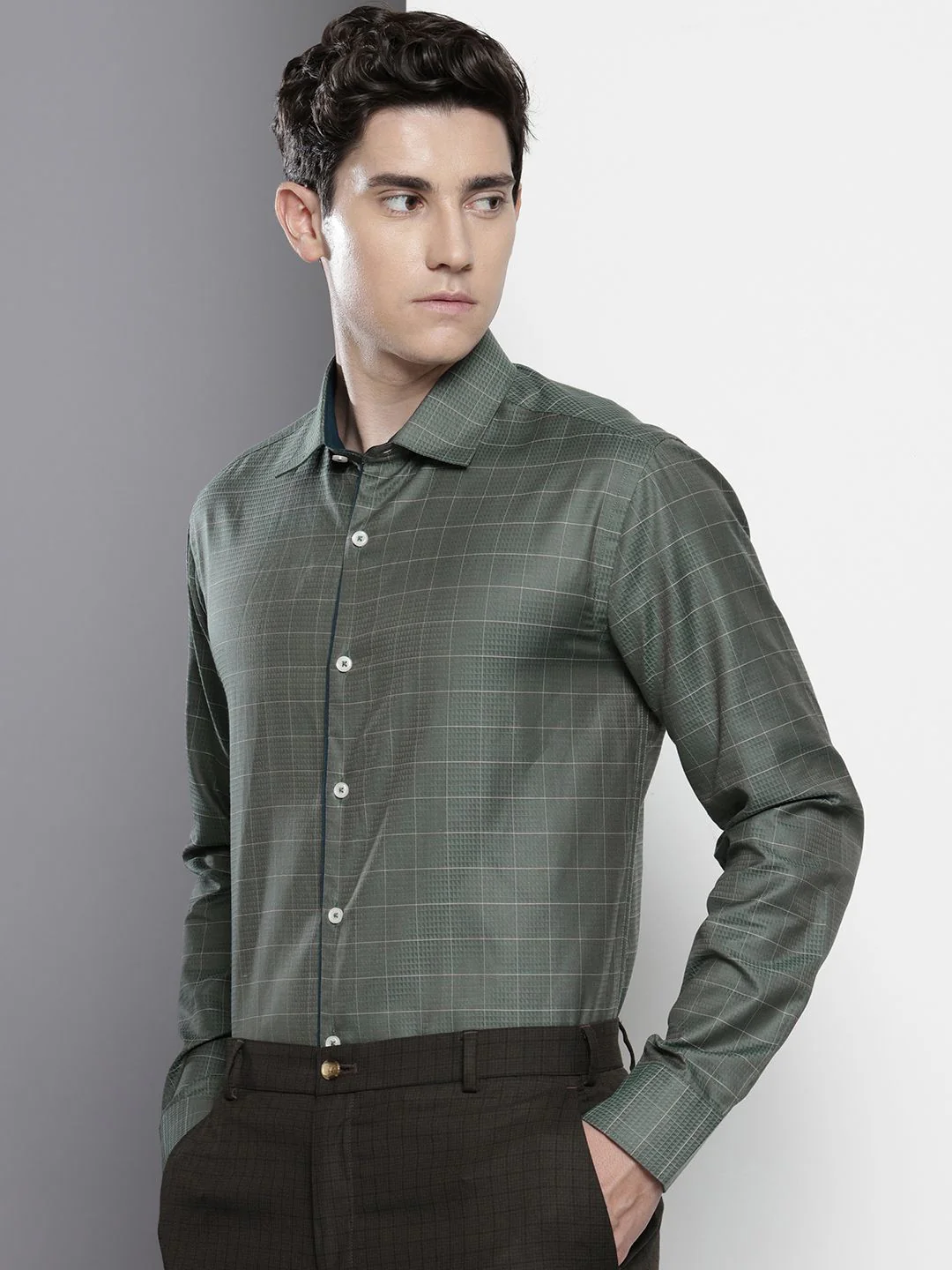 The Indian Garage Co. X Luxe Slim Fit Checked Formal Shirt - Image 5