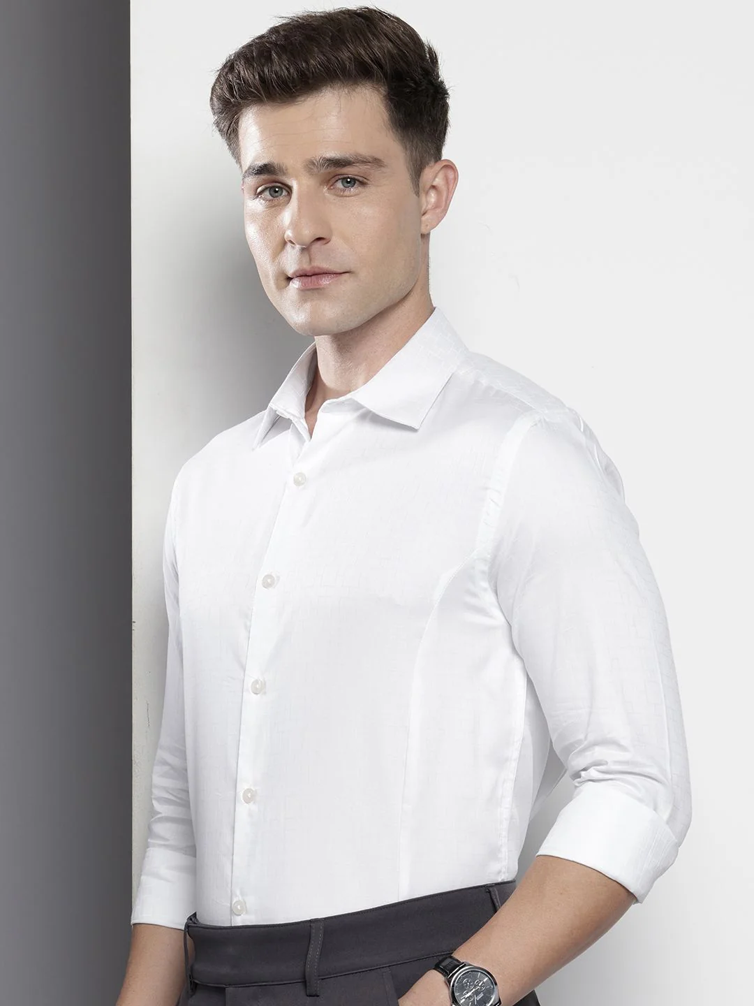 The Indian Garage Co. X Luxe Slim Fit Self Checked Formal Shirt - Image 5