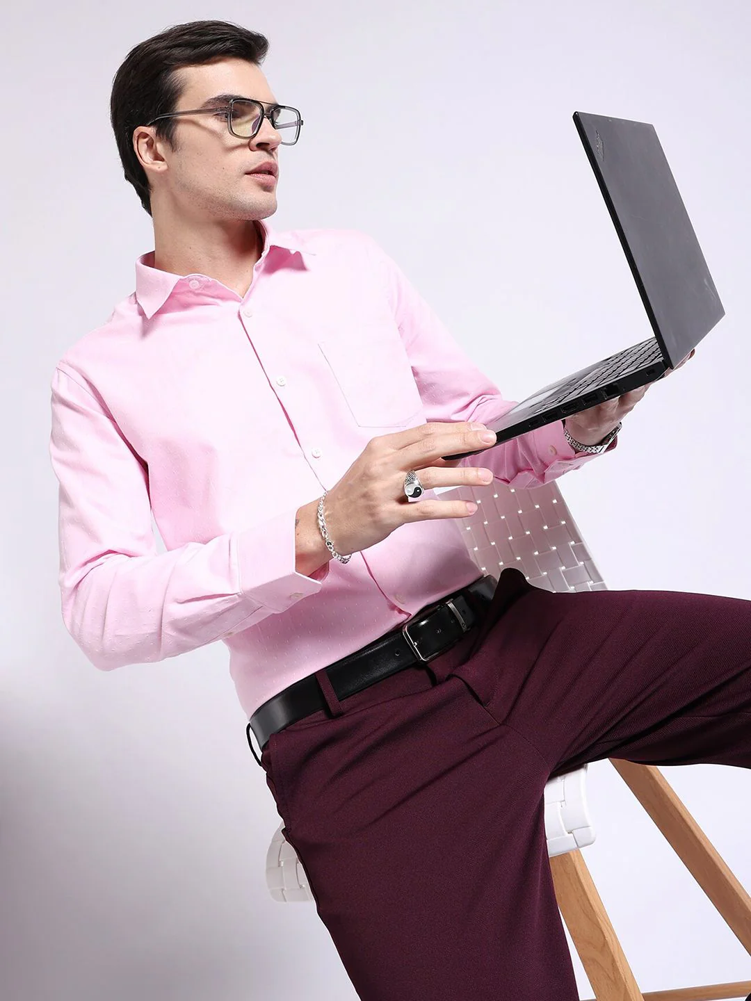 The Indian Garage Co. X Luxe Spread Collar Slim Fit Textured Formal Shirt - Image 4