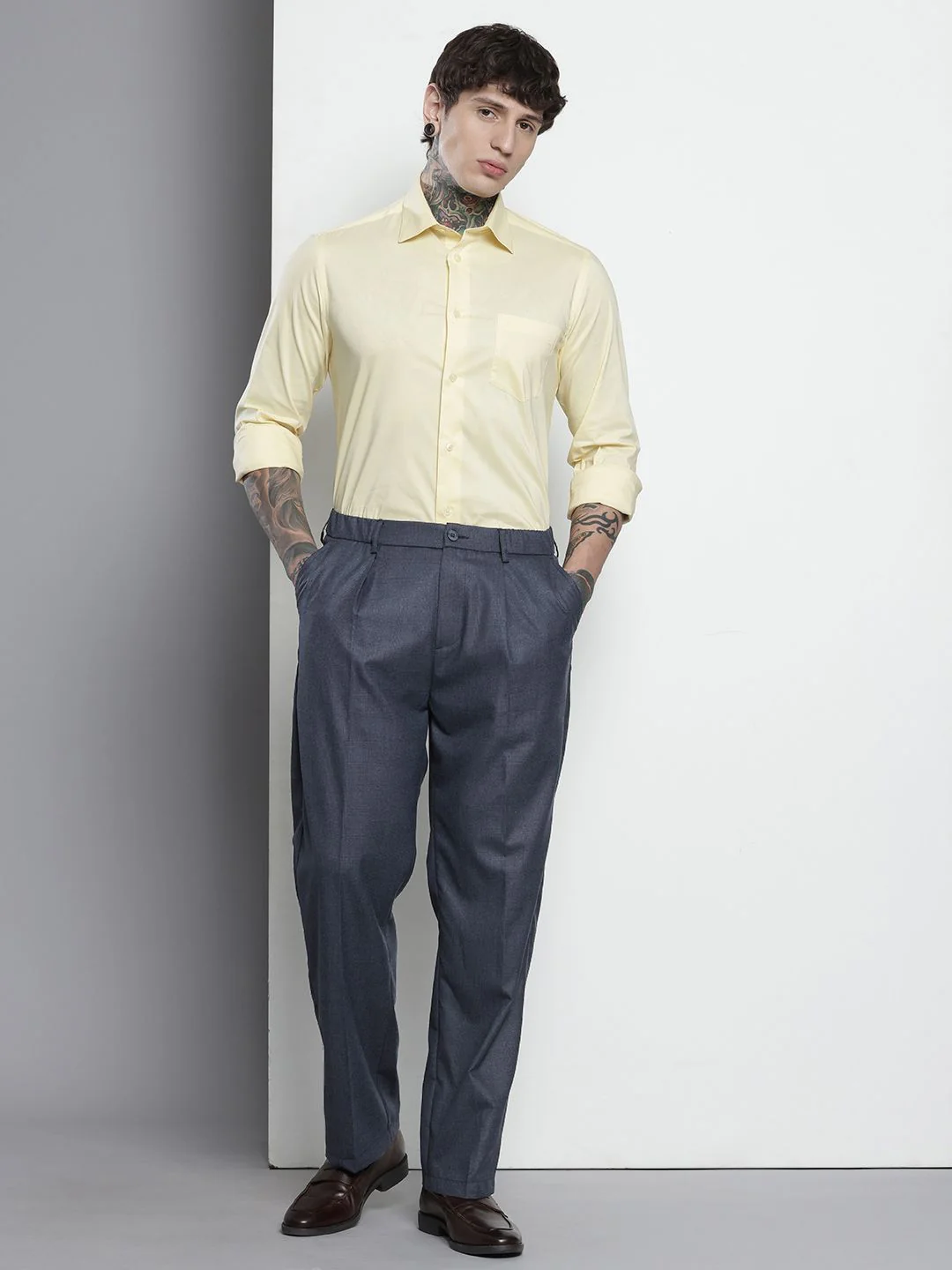 The Indian Garage Co. X Men Relaxed Straight Fit Textured Pleated Formal Trousers - Image 5
