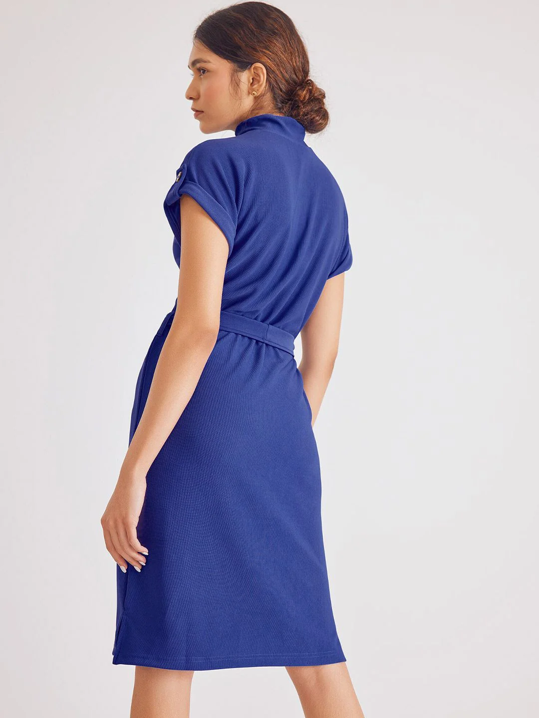 The Label Life High Neck Buttoned Details Sheath Dress With Belt - Image 5