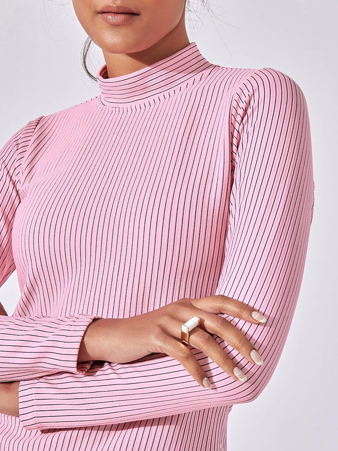 The Label Life Pink Striped High Neck Top - Image 2
