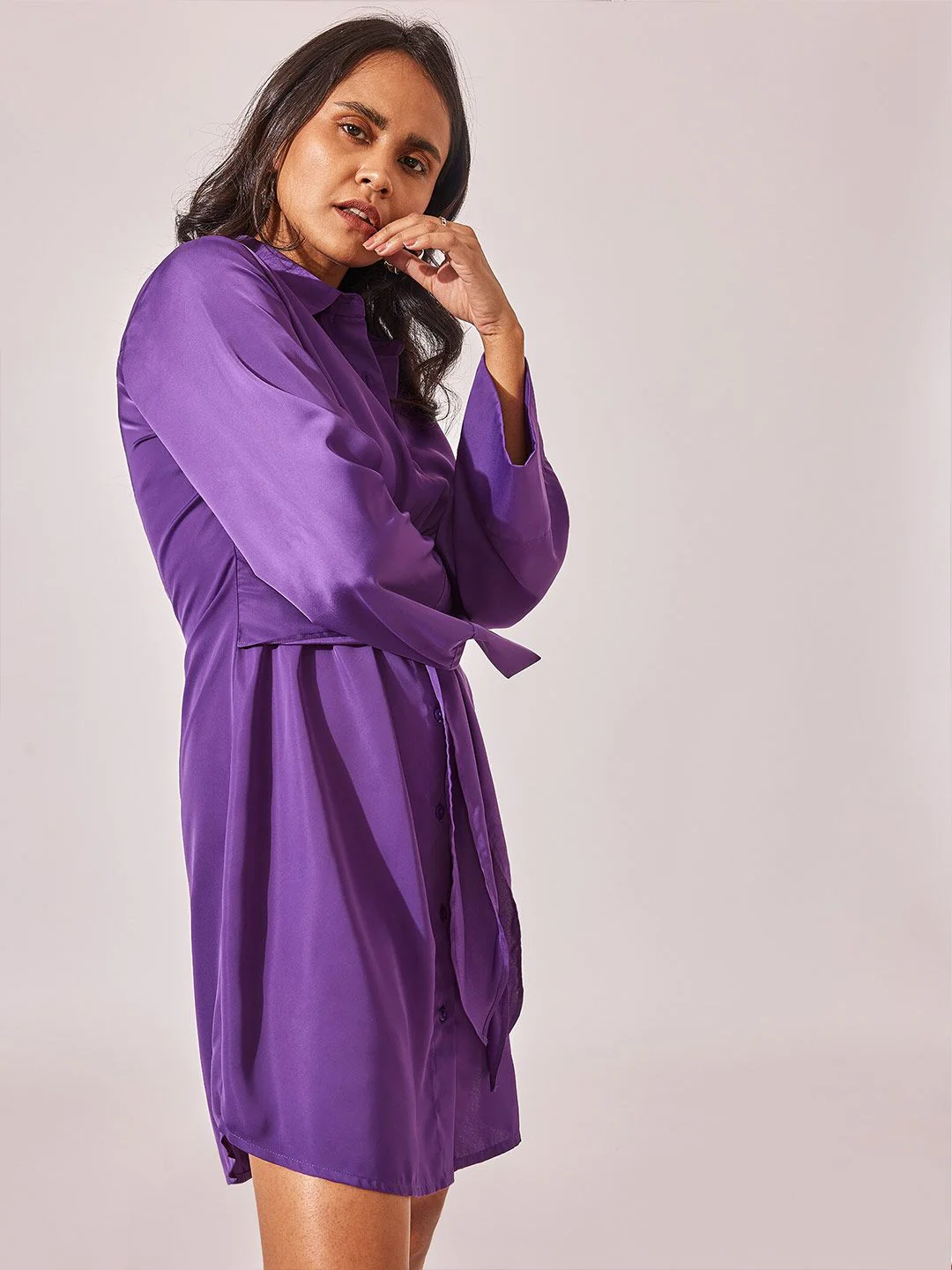 The Label Life Shirt Collar Satin Shirt Dress - Image 3