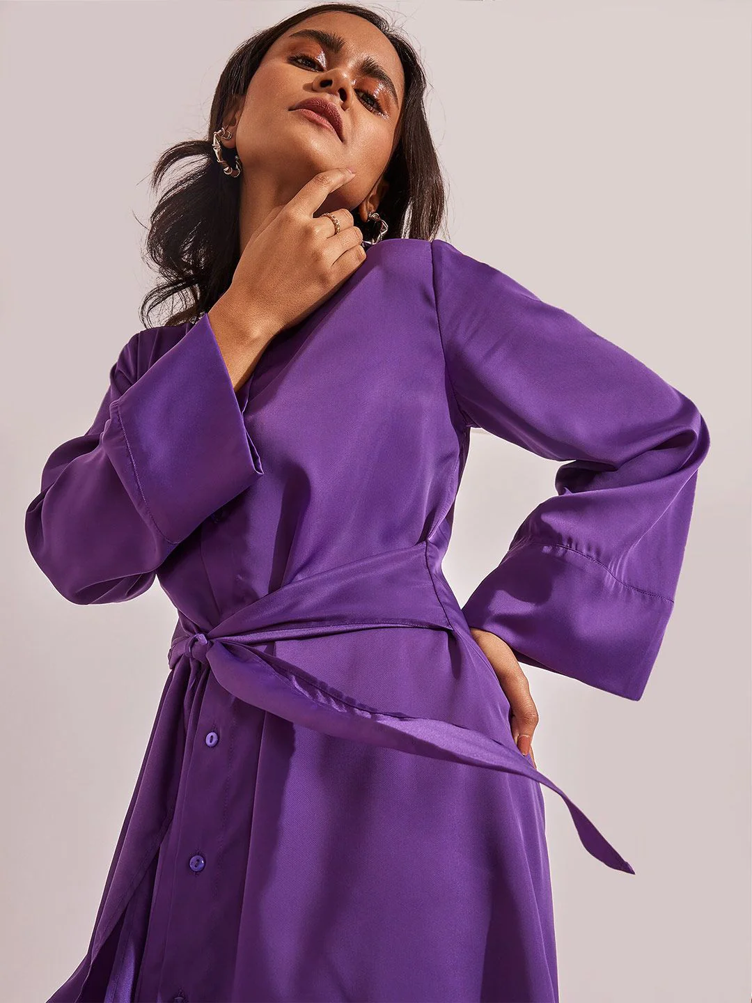 The Label Life Shirt Collar Satin Shirt Dress - Image 4